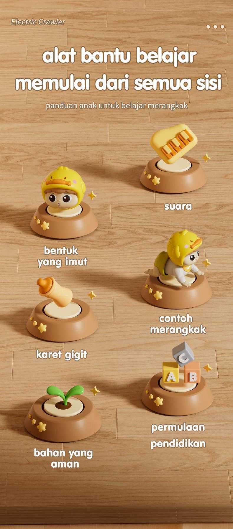 Habibi Boneka Merangkak Elektrik Bayi 0-12 Bulan - Mainan Edukasi Pelatih Gerak & Angkat Kepala Interaktif Toys Perempuan Dolls bayi  mainan