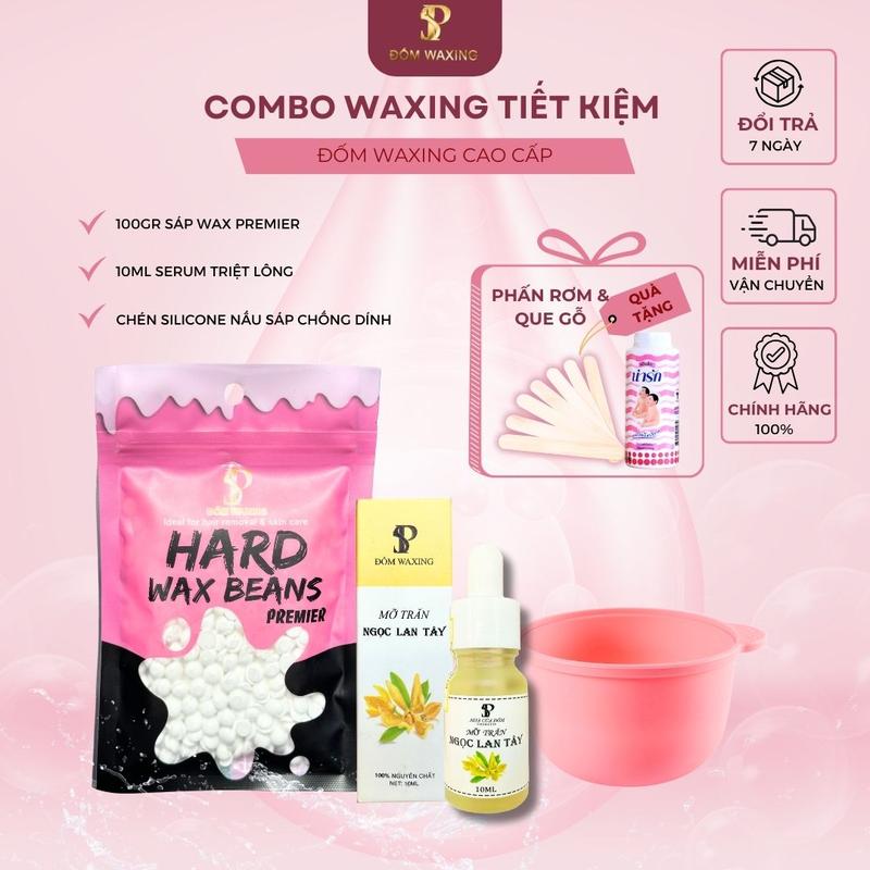 Combo Sáp Wax Lông Tiết Kiệm Tặng Phấn Rơm và Que Gỗ Phết Sáp 100gr Sáp Wax Lông ĐỐM WAXING Chén Nấu Sáp Chống Dính Silicone 10ml Mỡ Trăn Hương Thơm Ngọc Lan Tây Hỗ Trợ Lông Mọc Chậm Dùng Sau Waxing Cạo Râu Nữ Women