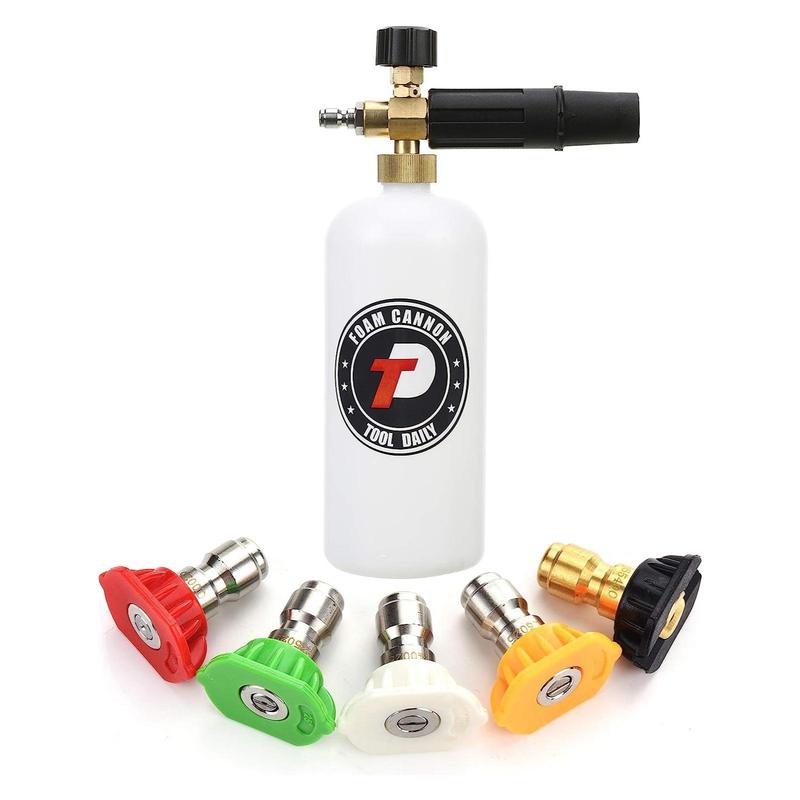 Tool Daily Foam Cannon with 1/4 Inch Quick Connector, Summer 3000PSI Foam Sprayer with 5 Pressure Washer Nozzle Tips, High Pressure Car Washing Tools 1