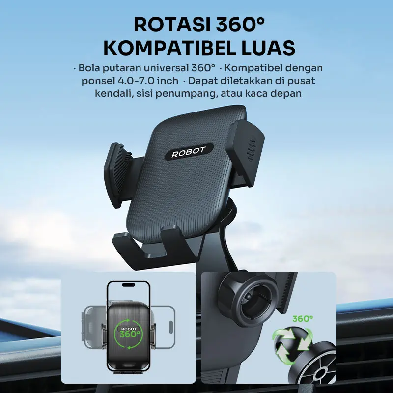 ROBOT Car Holder RT-CH22 Black Rotatable For Smartphone Backseat Car Stand Holder Garansi 1 Tahun 2