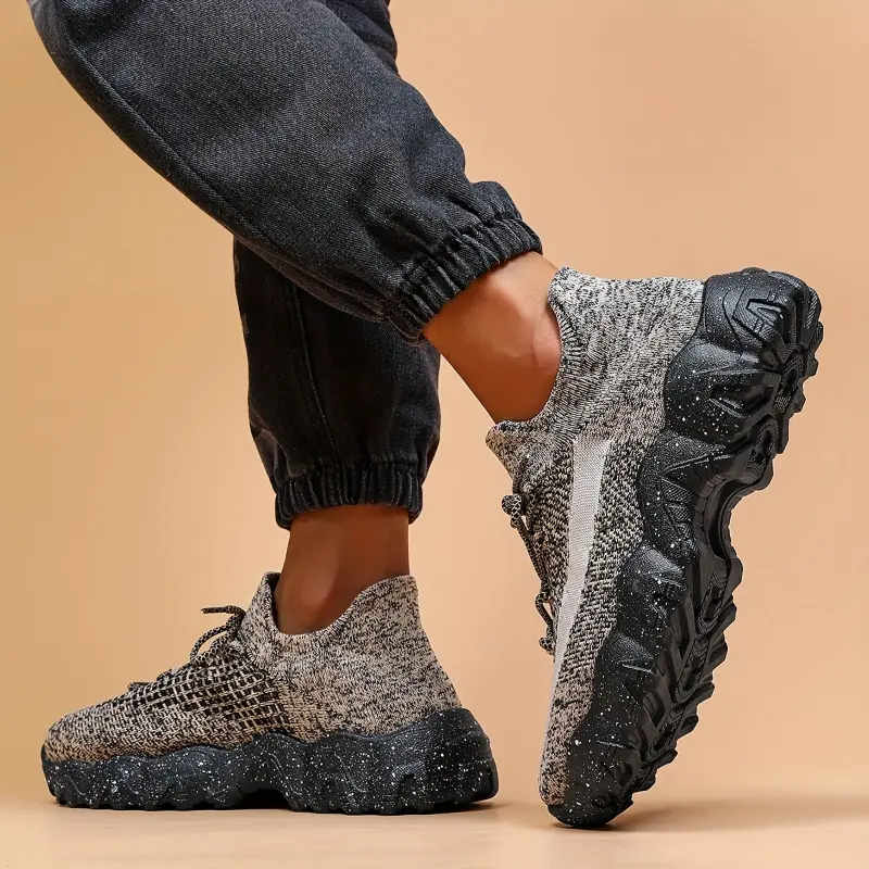 Men's Knit Breathable Running Shoes, Lace Up Comfy Soft Sole Sneakers For Outdoor Jogging All Seaons 4