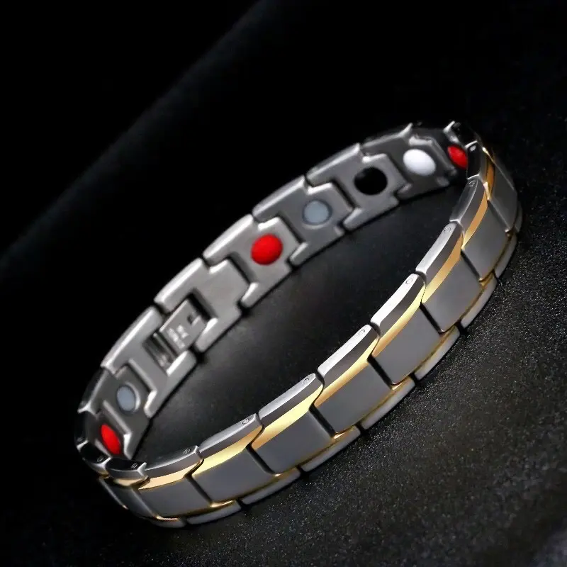 COD - Aksesoris Fashion Pria Gelang Kesehatan Pria Bahan Titanium Magnetic Bio Magnetik Anti-Letih Black Gold 0
