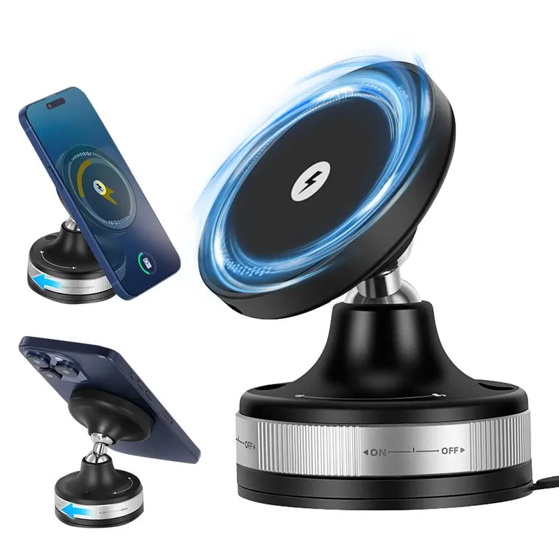 360° Vacuum Magnetic Phone Holder, 2 in 1 Wireless Charger Vacuum Adsorption Magnetic Phone Holder, Kitchen Bathroom Fixed Wall Mobile Phone Holder 0