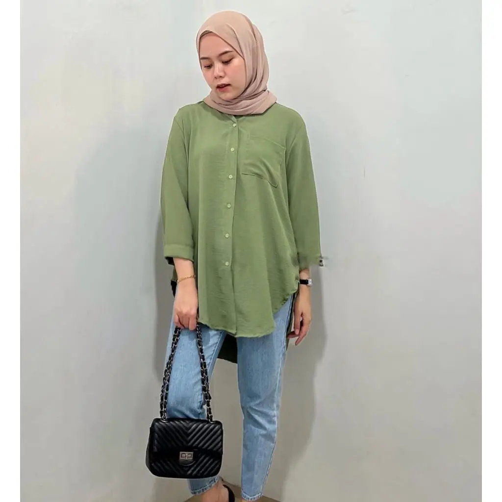 Kemeja Crincle Airflow Premium Wanita Style Crinkle Cewek Ootd Kekinian