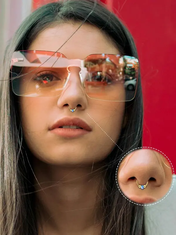Opal Decor Nose Ring, Stainless Steel Nose Ring, Fashionable Body Jewelry for Women & Girls, Trendy All-match & Exquisite Jewelry for Birthday Gift 7