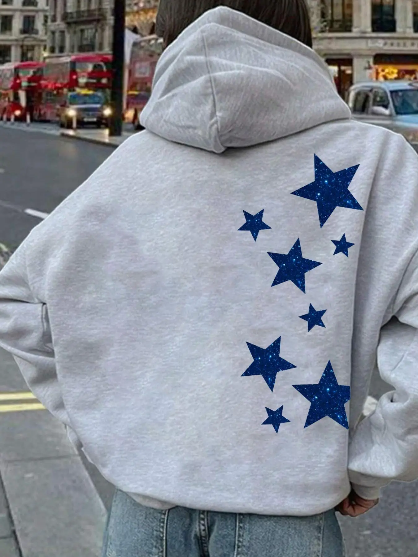 Women's Star Print Drawstring Pocket Thermal Lined Hoodie, Casual Drop Shoulder Long Sleeve Hooded Sweatshirt, Yoga Hoodie, Ladies Fall & Winter Clothes for Daily Wear