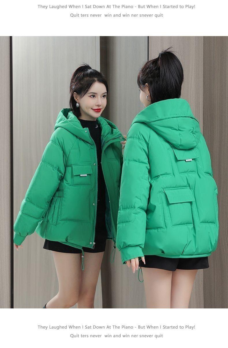 Product Introduction of Áo áo Phao Có Mũ Trùm Đầu, Màu Xanh Crein, Dành Cho Nữ, Phong Cách Hàn Quốc, Ngắn, Dáng Rộng Vừa Vặn, Áo Khoác Nhỏ Dễ Phối Đồ, Hàng Mới Về Mùa Đông 2025 30