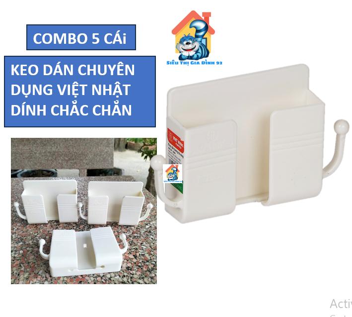 COMBO 5 Giá Đỡ Dán Tường Để Sạc Điện Thoại Hàng Việt Nhật 5689 , Ổ Cắm Kèm 2 Móc Treo Đồ