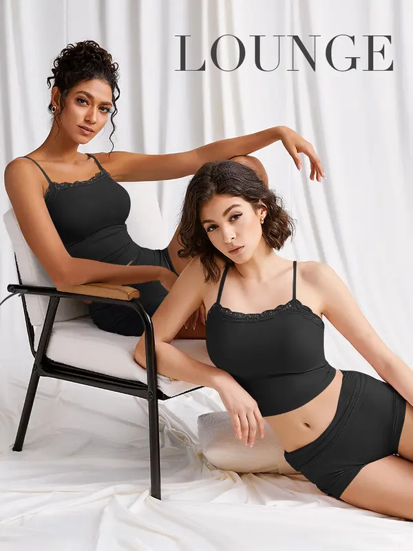Women's Solid Color Cami Top & Shorts Loungewear Two-piece Set, Casual Comfy Pajama Set for Daily Wear, Ladies Sleepwear for Summer 7