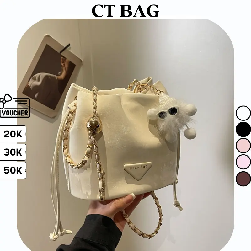 Túi xách nữ CT đeo chéo đeo vai đi tiệc đi chơi mix móc gấu dễ thương sang chảnh da PU quảng châu cao cấp TX-105 Bag