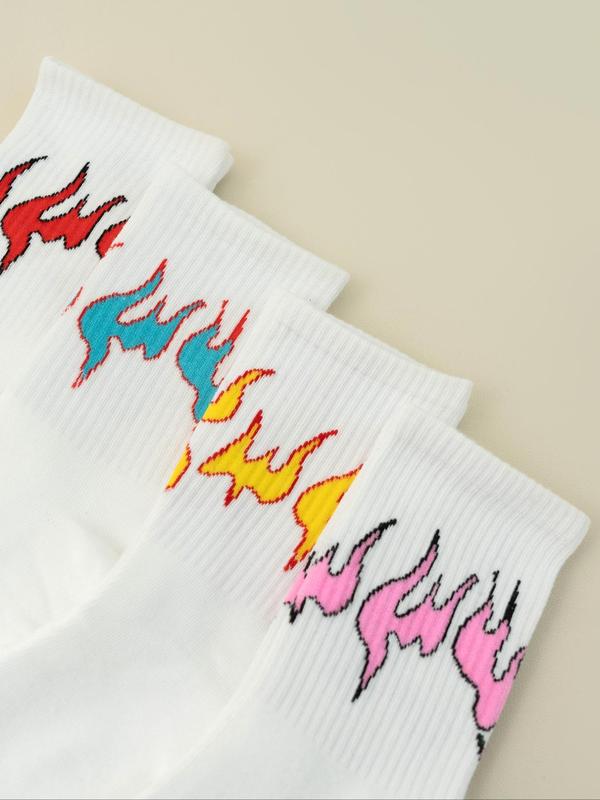 Men's Flame Print Crew Socks, Casual Comfy Breathable Socks, Multipack Socks for All Seasons 2