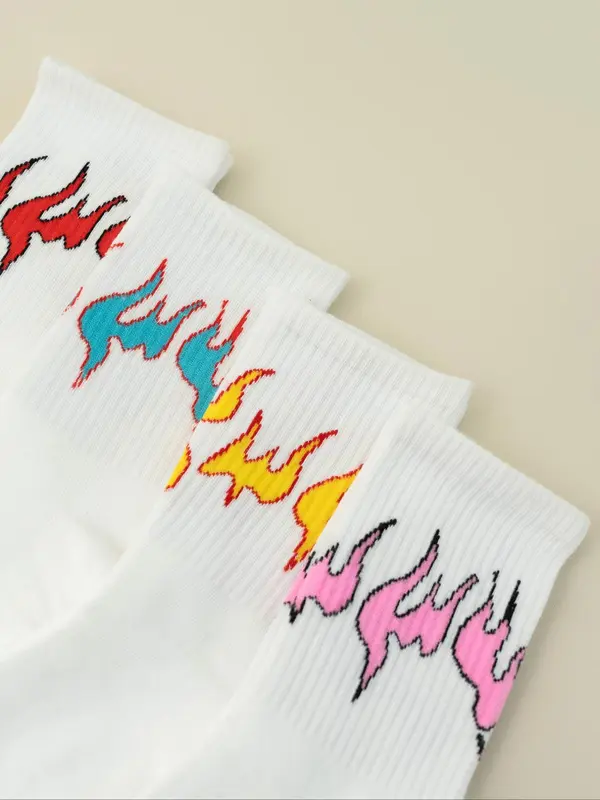 Men's Flame Print Crew Socks, Casual Comfy Breathable Socks, Multipack Socks for All Seasons 2