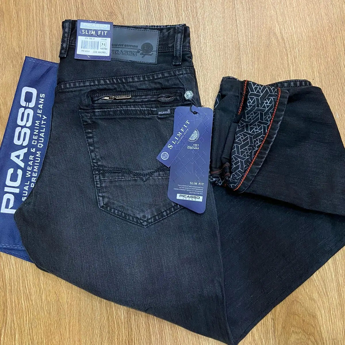 Celana panjang PICCASO ziper resleting kantong pria Original premium Denim Nyaman Slim Jeans Fit