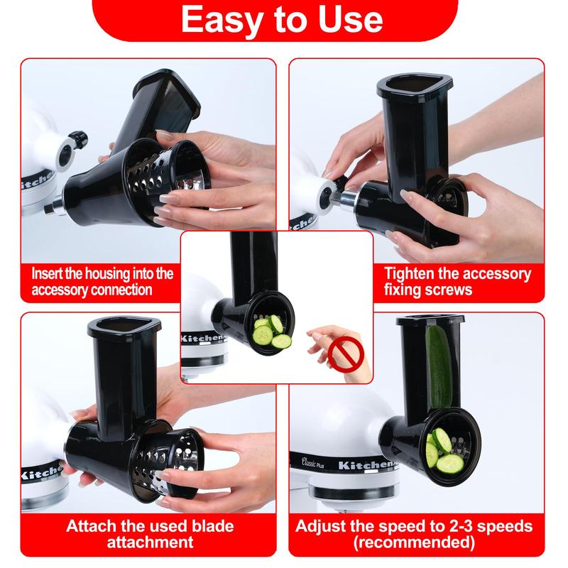 Product Introduction of KitchenAid Stand Mixer Attachment, 4 Counts/set Vegetable Chopper Attachment for KitchenAid Stand Mixer, Cheese Grater Attachment, Kitchen Appliance Parts 5