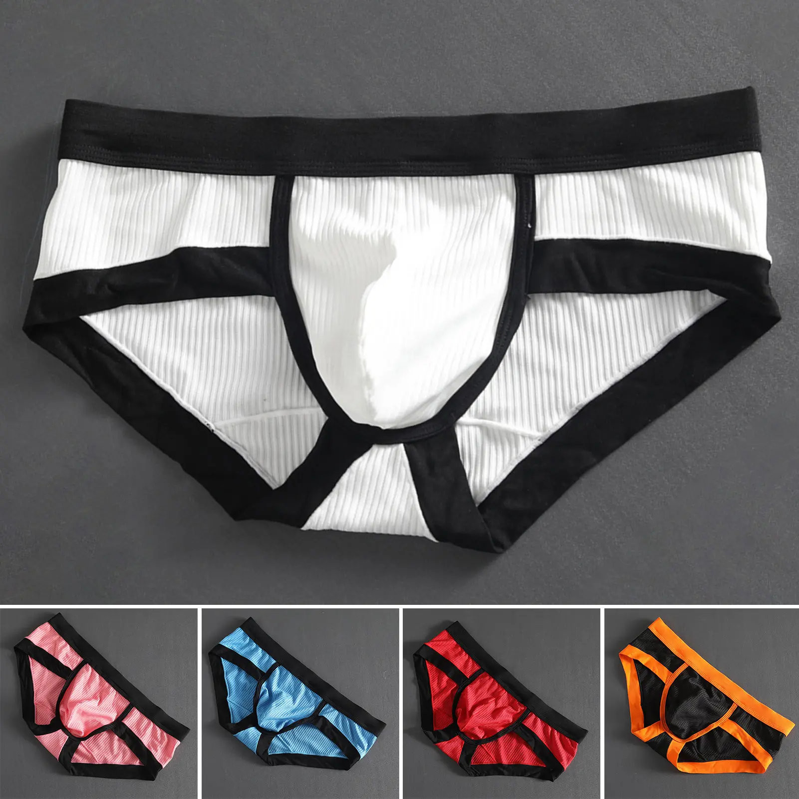 Men Briefs Butt Lifting Big Pouch Low Rise Elastic Close Fit Underwear  Contrast Color Sweat Absorption Underpants Panties Men Clothing