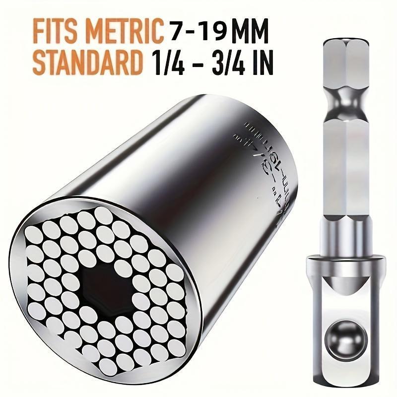 7-19mm Hexagonal Universal Socket Wrench, Power Drill & Ratchet Wrench Adapter, Durable & Compact Wrench Repair Kit for All DIY Tasks, Hardware Torque 4
