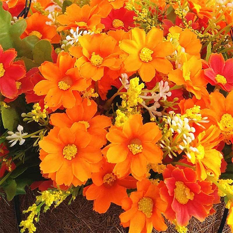 Artificial Flower Basket, 1 Count Faux Flower Basket with Chrysanthemums & Eucalyptus Leaves, Decorative Flower Basket for Home Garden Party Wedding 4