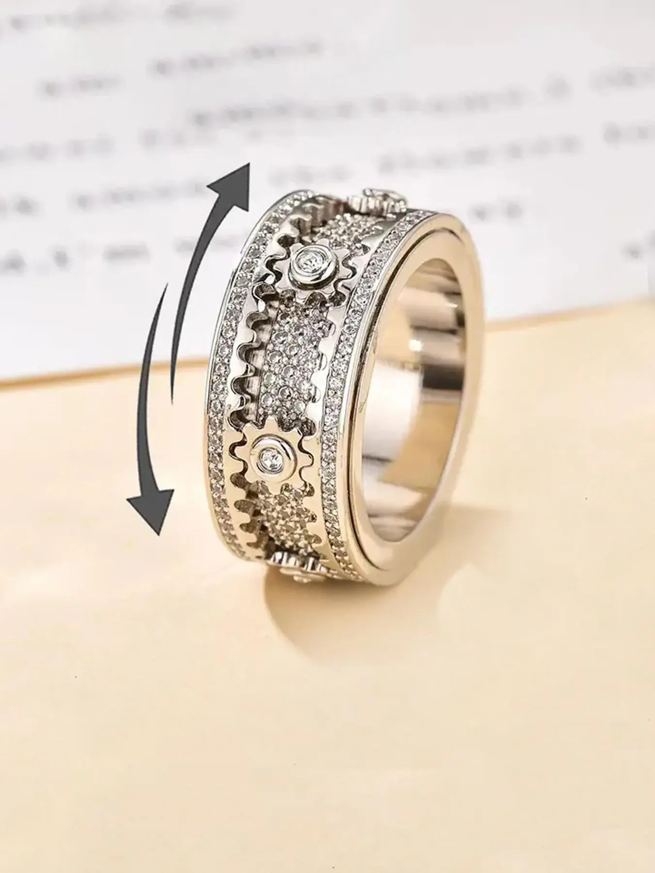 Rotatable Mechanical Gear Design Ring, Fashion Accessories for Both Men & Women for Party, Daily Clothing Decor, Trendy All-match & Exquisite Cubic Zirconia Jewelry for Birthday Gift