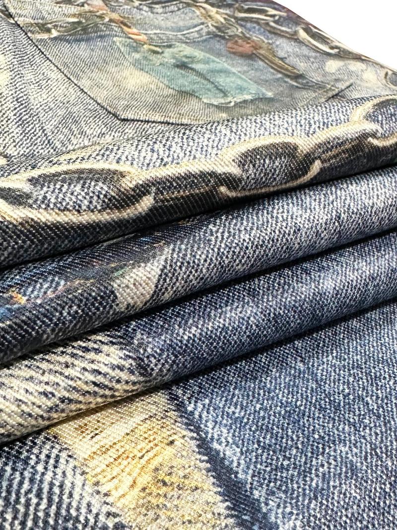 Product Introduction of Women's Denim-effect Print Button Fly  Straight Leg Pants, Casual Pocket Denim-effect Print Trousers for Daily Wear, Ladies Bottoms for All Seasons 8