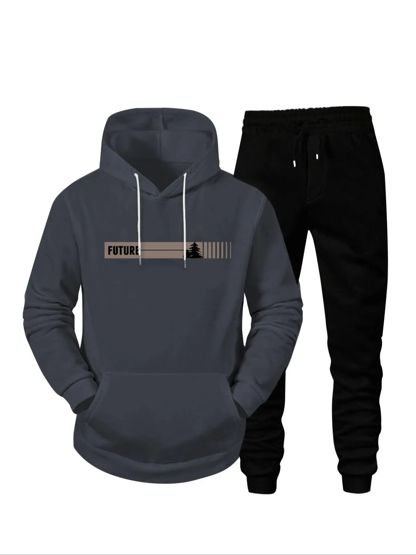Men's Regular Fit Letter Print Hoodie & Drawstring Waist Sweatpants Set, Casual Fashion Cozy Breathable Two-Piece Outfits for Daily Outdoor Wear, Men Clothes for Spring & Fall