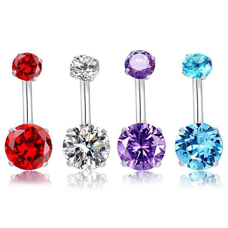  Khuyên Rốn Thiết Kế Bốn Chấu Chất Liệu Thép Không Gỉ Zirconia Tròn Phong Cách Cơ Bản Khuyên Rốn Đồ Trang Sức Xỏ Lỗ 