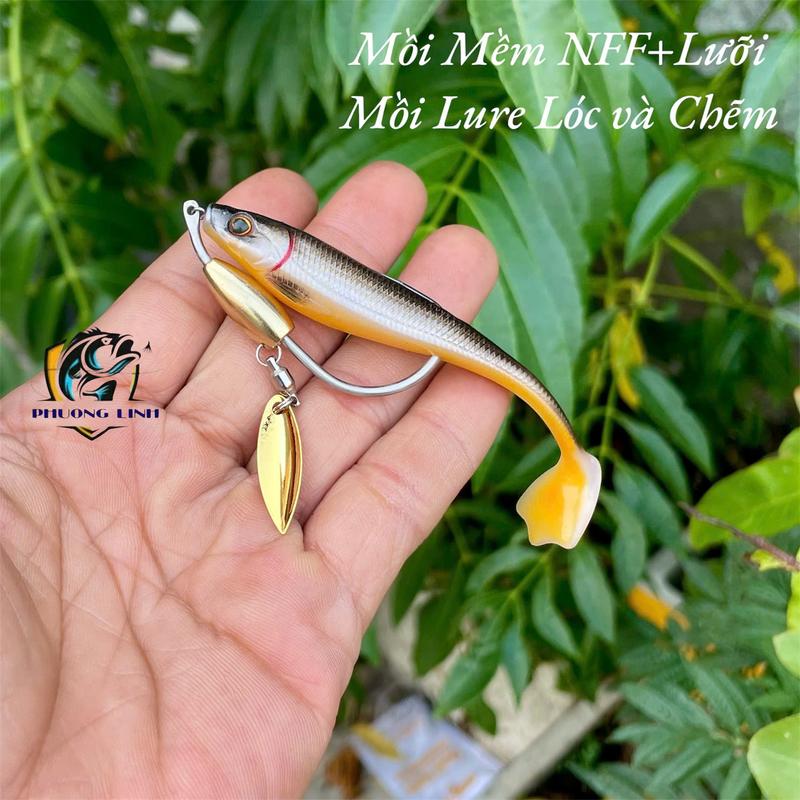 [mồi mềm câu lure] combo 1 mồi mềm nff + 1 lưỡi thép trắng không rỉ,thích hợp câu cá chẽm,cá lóc - Bắt Cá,Fishing