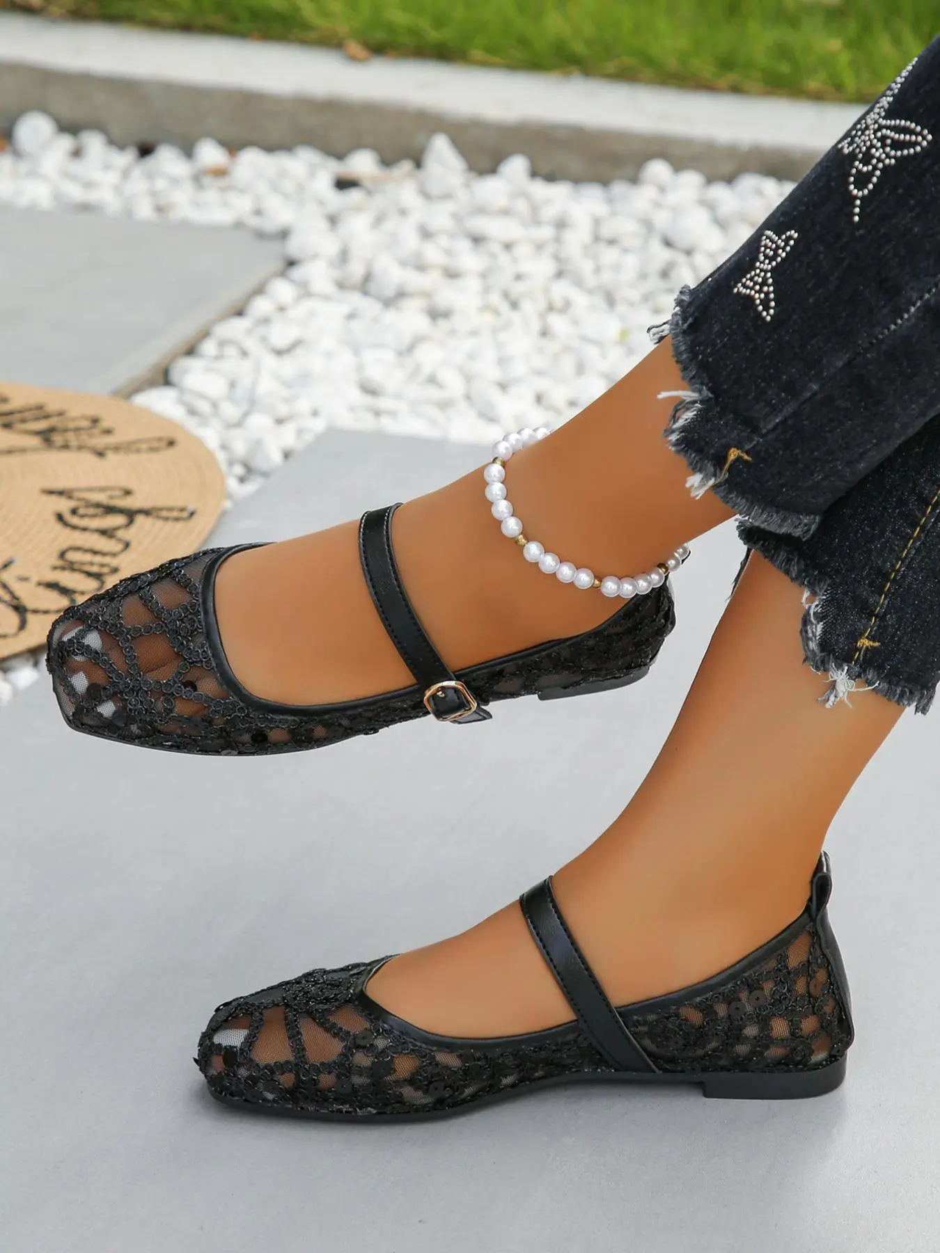 Women's Fashionable Patchwork Design Slip on Flats, Casual Comfortable Breathable Mule Flat Shoes, Lightweight Versatile Shoes for Daily Wear