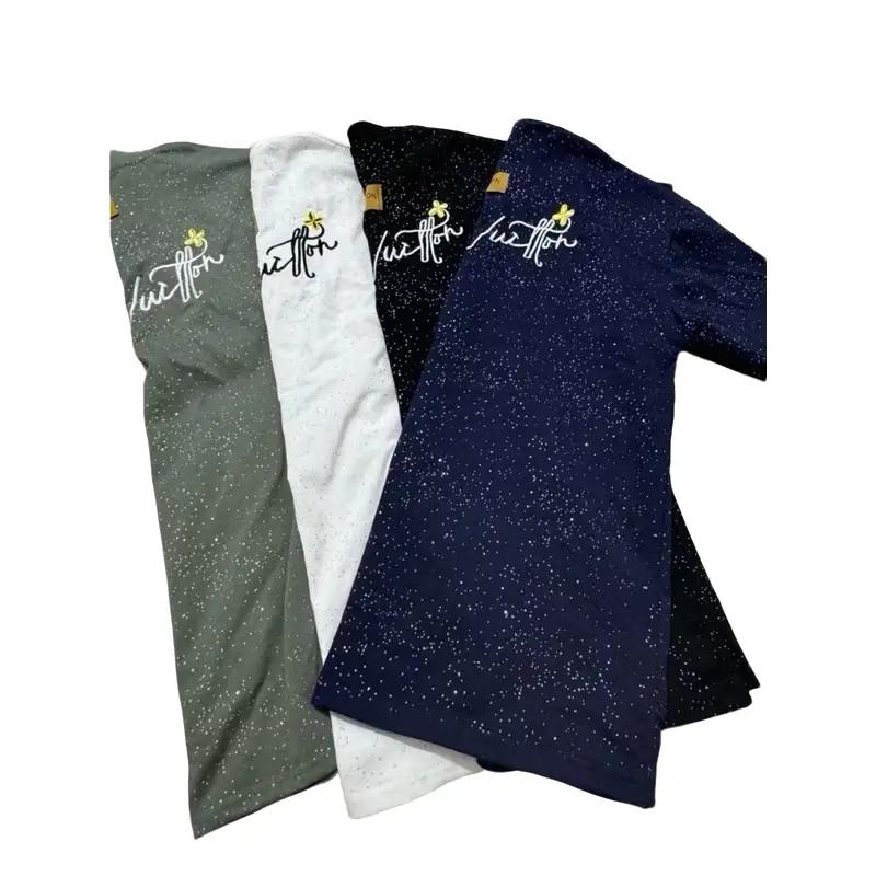 Áo thun Nam nữ cổ tròn LỜ VÊ THÊU HOA CHỮ KÍ IN NHŨ KIM TUYẾN  chất cotton hothit Top Women 0