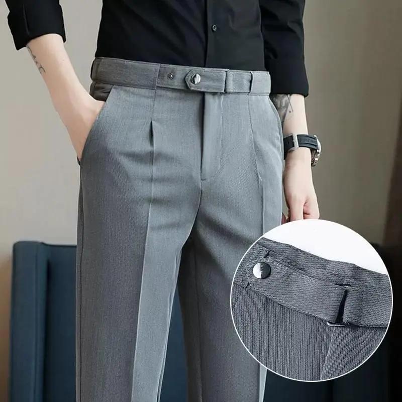 Quần nam cạp cao đai chéo thay thế thắt lưng tiện dụng- thiết kế cúc bấm điểu chỉnh được độ rộng chật màu ghi xám đen phom vừa ôm mặc tôn dáng Menswear Jean