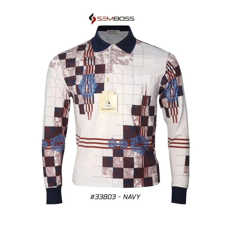 Kaos Kerah Pria Semboss Lengan Panjang Bahan Katun Adem Berkantong 33803A 2