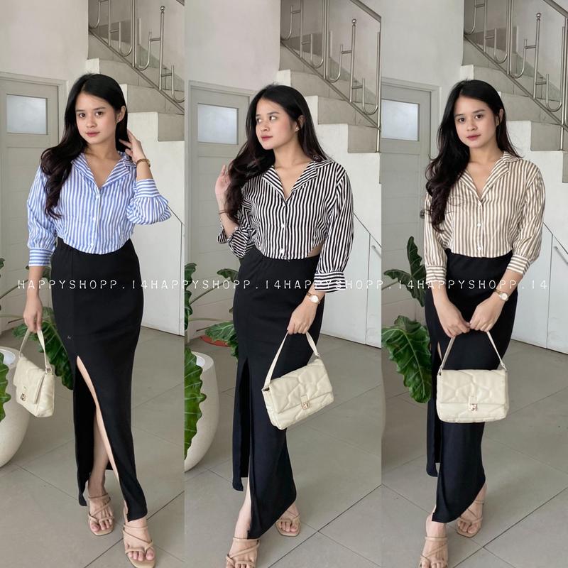 KEMEJA PUFFY / Kemeja Panjang Airflow / Kemeja garis wanita / kemeja crop wanita / kemeja kantor / kemeja wanita crop 1