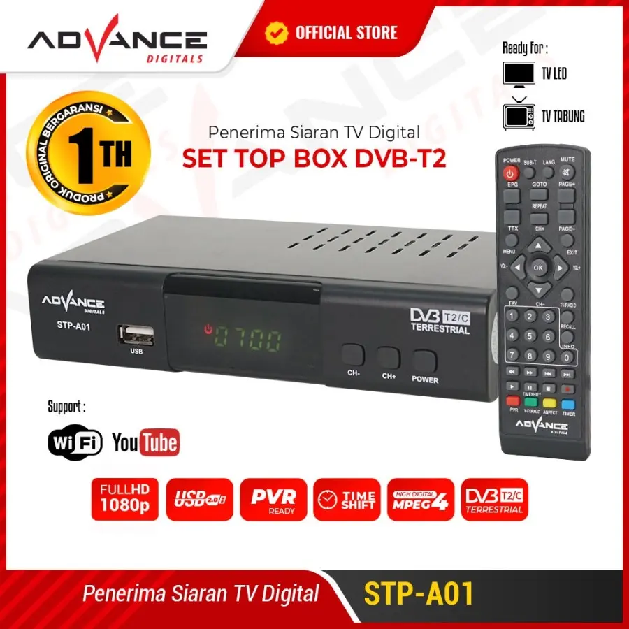 Advance STB Set Top Box STP-A01 DVD-T2 Riciver Digital STB Wifi Youtub ...