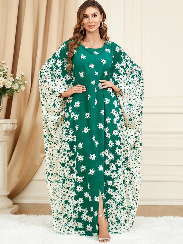 Product Introduction of 3421 Muslim Middle East Discount Fashion Clothing Green Batwing Sleeve Loose Fashion plus Size Dress 5