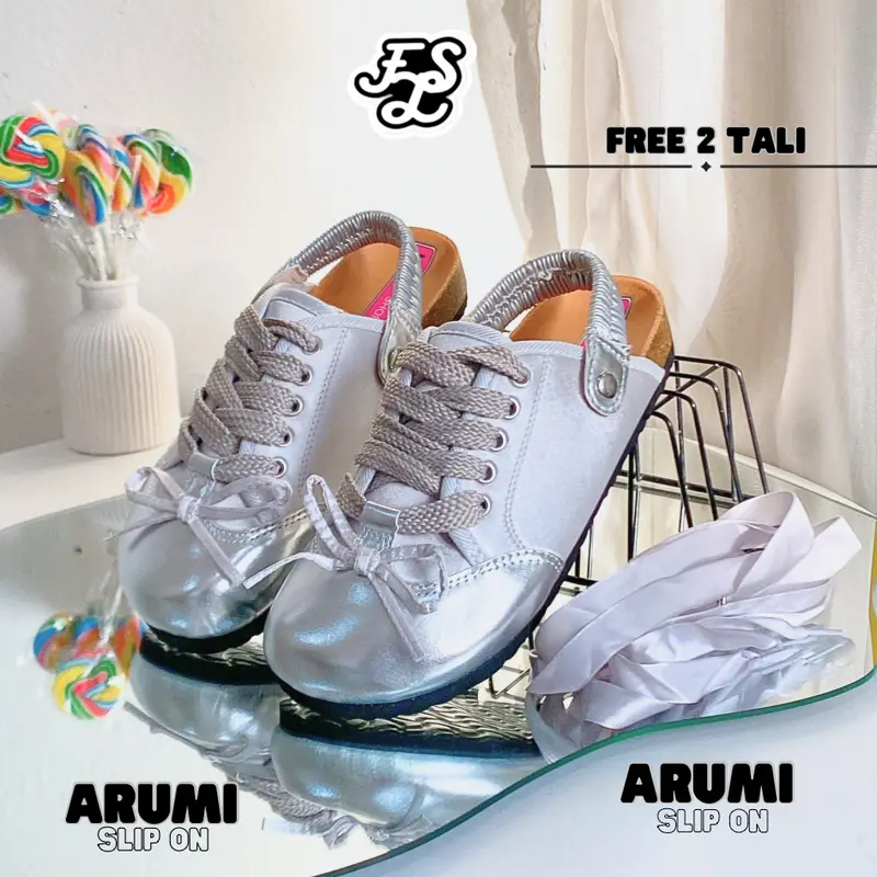 LUMMYSHOP Arumi Slip On Sandal Wanita Coquette Sandal Flat Sandal Santai Wanita Silver Pink Premium Import 2