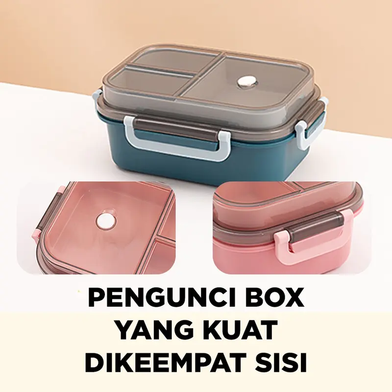 Eatkit Set Tempat Makan 2 Tingkat 3 Sekat Anti Tumpah Eatkit I Lunch Box Susun dengan Sendok Garpu I Bpa Free Kitchenware - Hijau kotak 6