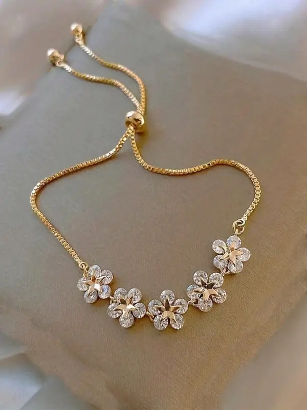 Flower Design Link Bracelet Inlaid Rhinestone, Elegant Bracelet Jewelry for Women, Fashion Jewelry for Party, Daily Decor, Exquisite Jewelry for Gift 4