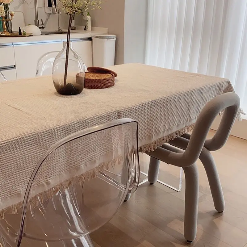 Khăn trải bàn dài, phong cách Cổ Điển của ba người, dệt bằng chỉ bông, có tua rua, phong cách Pháp, khăn trải Bàn cà phê, màu Trơn thích hợp cho dã ngoại và ghế Sofa, vải phủ Thông Dụng 5