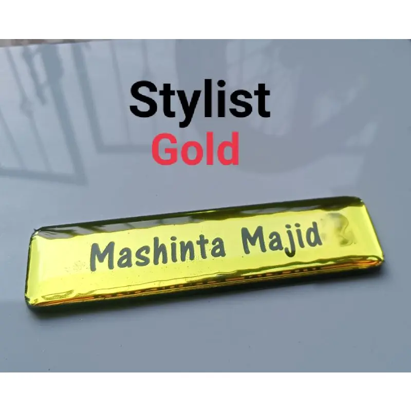 Name Tag Papan Nama Warna Gold Emas Mengkilat - Peniti - Magnet #Name Tag Indonesia