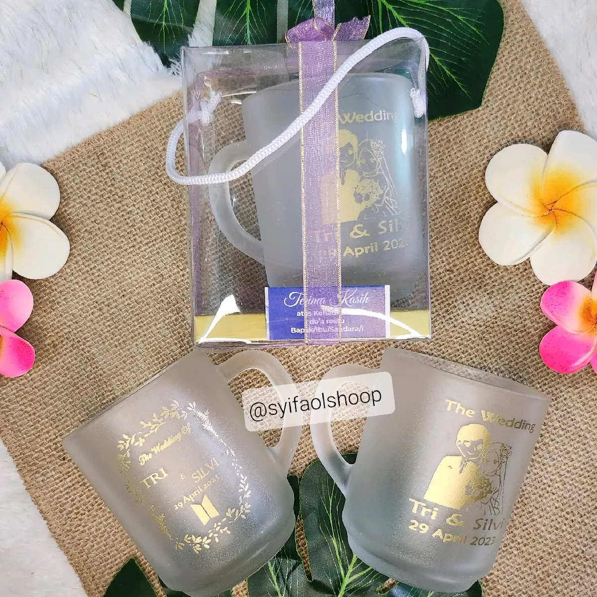 souvenir gelas gagang doff CUSTOM CETAK isi 50pc variasi kemasan