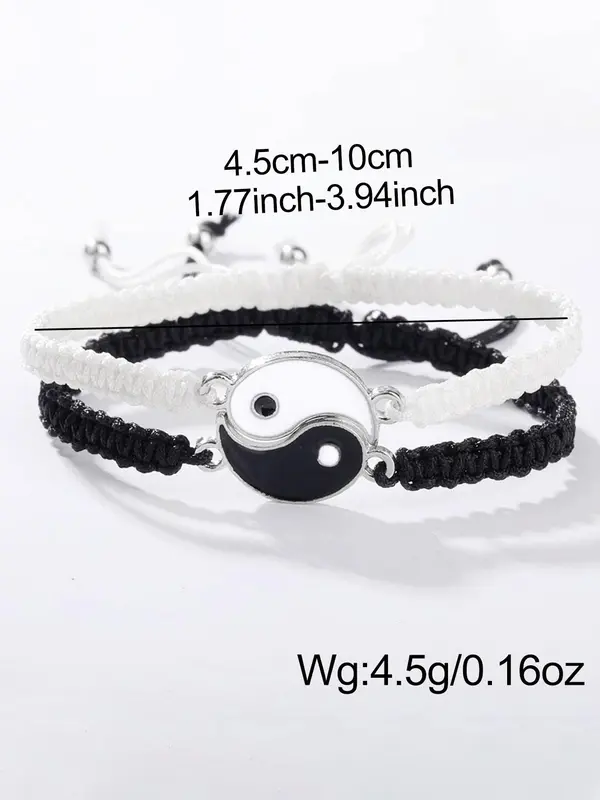 Yinyang Charm Braided Bracelet, Beaded Decor Pull Adjustable Bracelet, Unisex Jewelry for Party, Daily Clothing Decor, Trendy & Exquisite Jewelry for Birthday Gift, Gifts for Wife 7