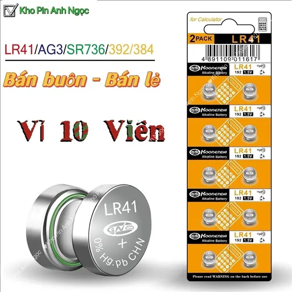 Pin AG3 / LR41 / SR41SW / 192 / L736 / 392 / 384 / SR736SW - Vỉ 10 viên