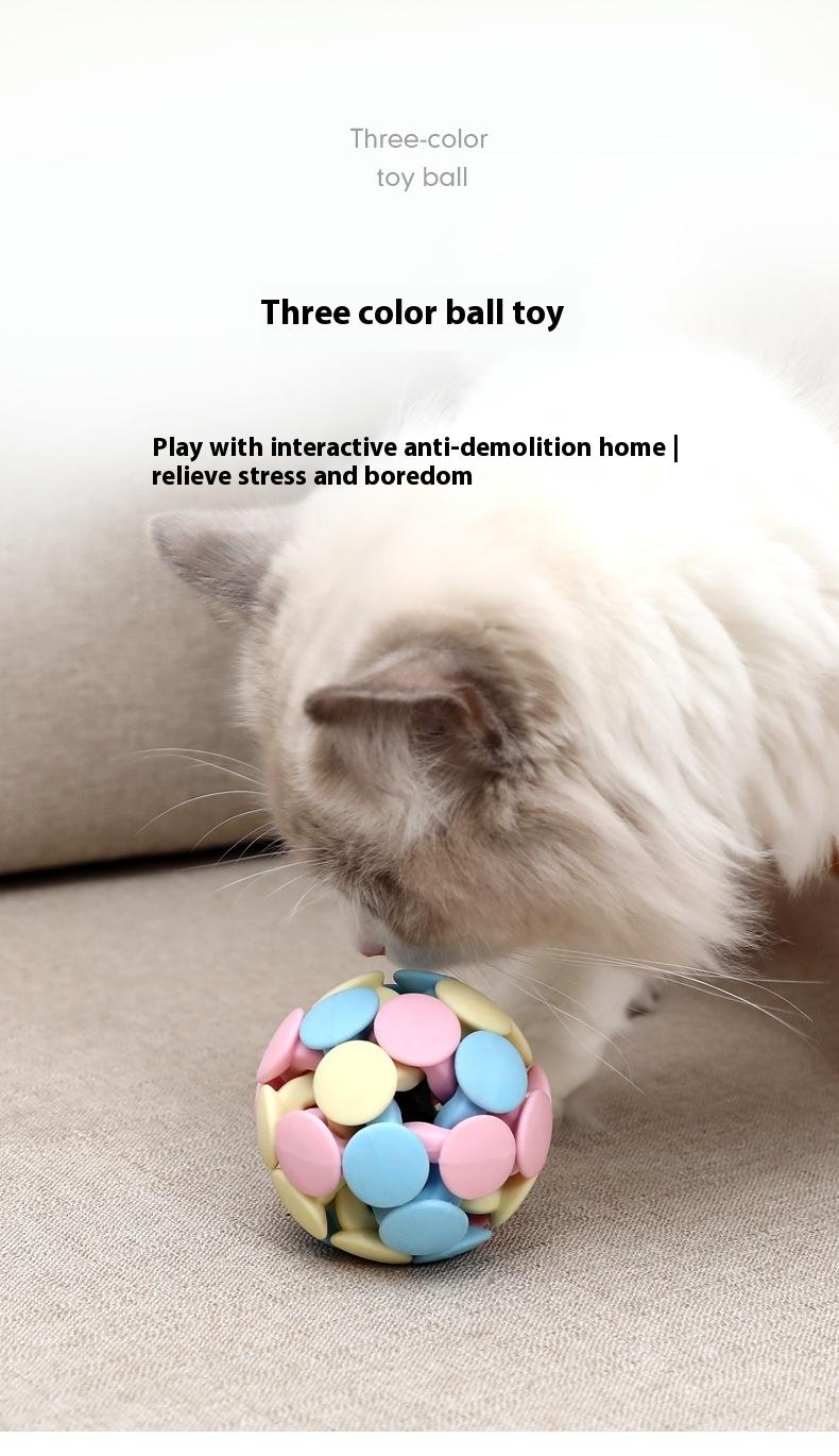 Product Introduction of Cat Color Matching Bell Toy Ball Macaron Three-Color Woven Ball Dog Cat Self-Hi Supplies 8