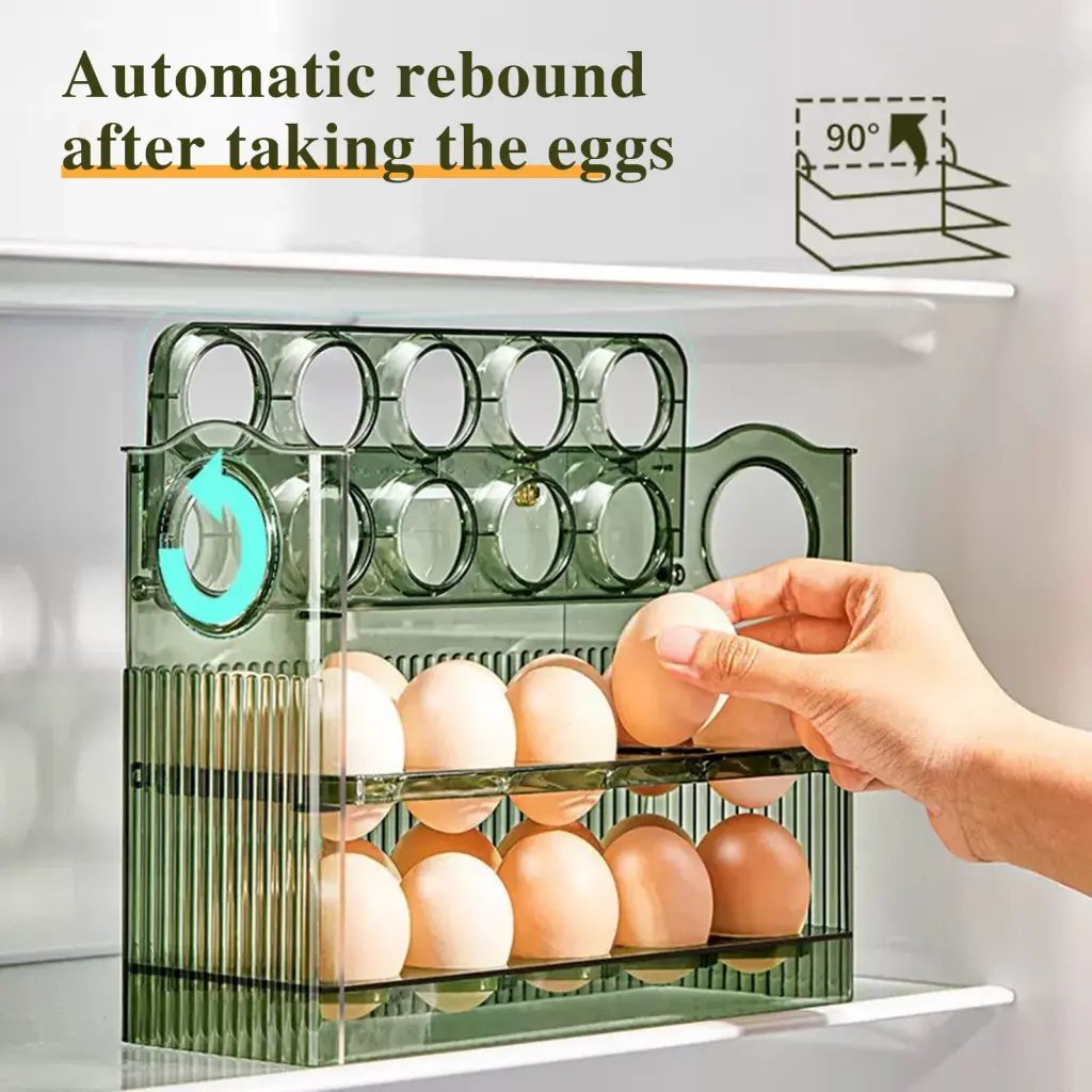 Fankeai Acrylic Egg Organizer Portable Egg Tray Large Capacity Egg Storage Box with Handle Multi-layer Design for Kitchen Fridge Organization Space-saving Egg Holder