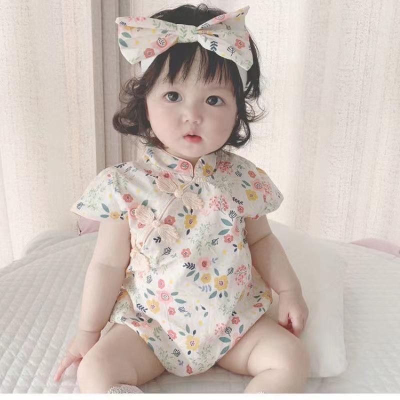 Quần Áo Áo Liền Quần Cho Em Bé Gái Với Băng Đô Thời Trang Mùa Hè Thiết Kế Hoa Làm Bằng Bông Tay Ngắn Áo Liền Quần Thích Hợp Cho Bé Gái 0-2 Tuổi Áo Liền Quần Mỏng Dễ Thương Sandal Bikini