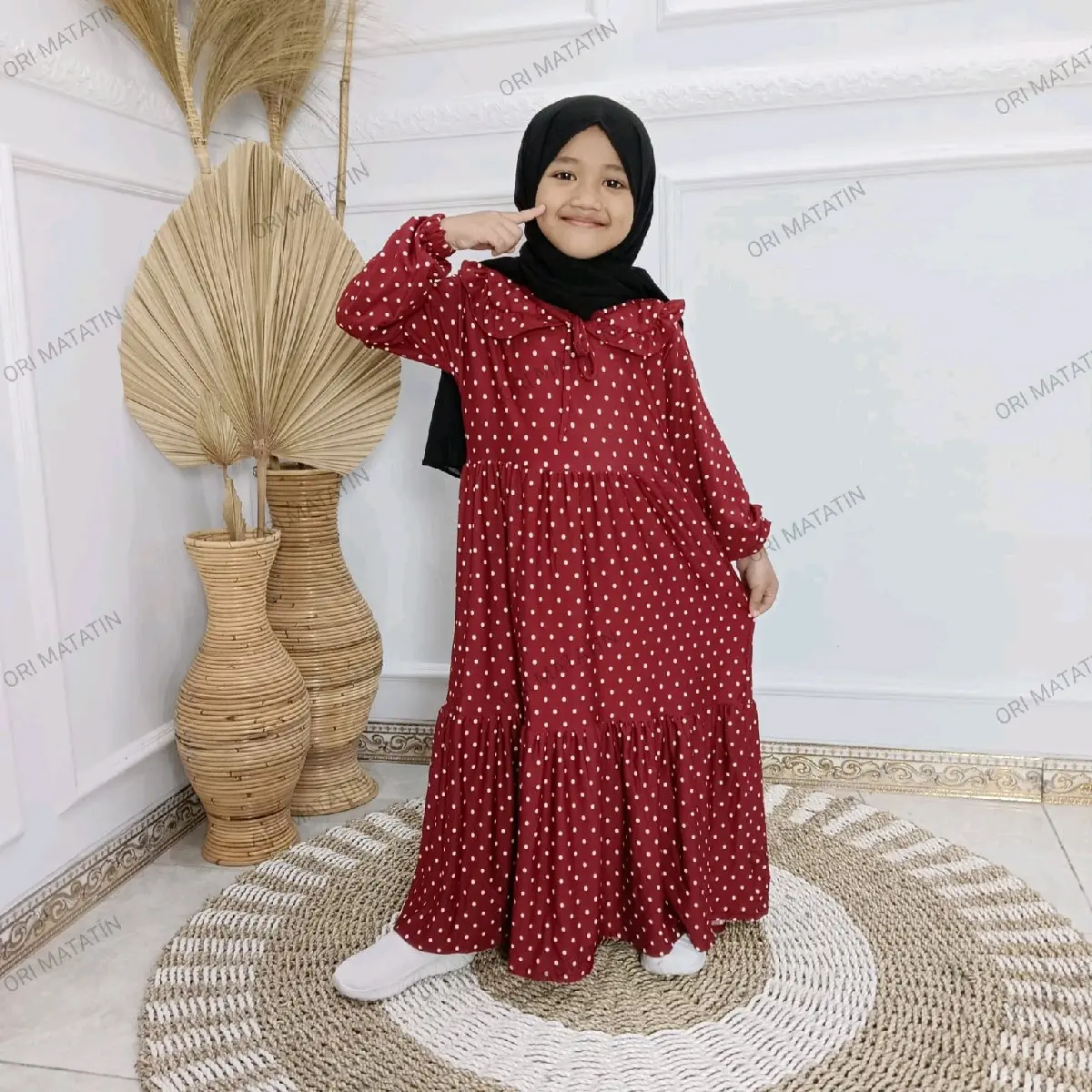 GAMIS ANAK PEREMPUAN POLKA SUSUN USIA 1-9 TAHUN