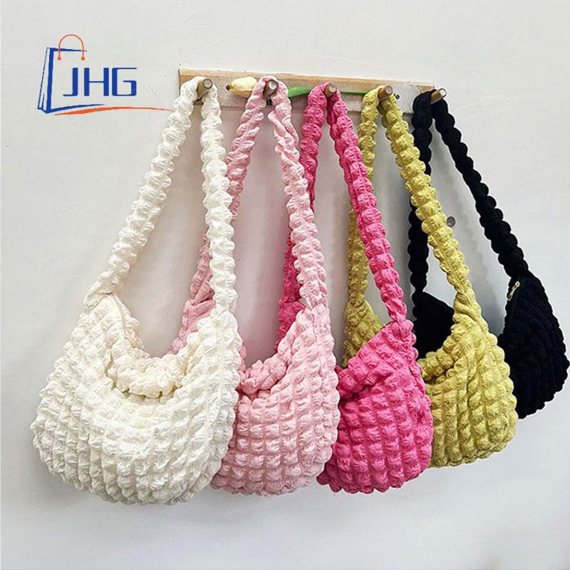 Túi Kẹp Nách Nữ Màu Đen, Túi Đeo Chéo Đeo Vai Kẻ Sọc Xếp Ly Lông Mịn Ngọt Ngào Hàn Quốc Cho Nữ Sinh Viên Đại Học Túi Kẹp Nách Đi Học Túi Baguette Sức Chứa Lớn Cho Nữ Túi Đeo Chéo Bong Bóng Đám Mây Harajuku Nhật Bản, Kích Thước Nhỏ