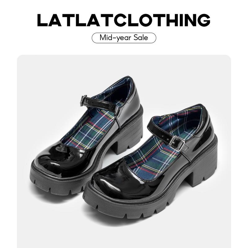 VỀ HÀNG TRƯỚC TẾT Giày lolita quai gài đế cao 5cm giày lót đế caro da bóng cực sang- 2088 Nữ Shoes