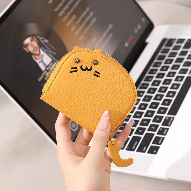 Ví Đựng Thẻ Mini, Thiết Kế Hình Mèo Hoạt Hình Dễ Thương, Da PU Siêu Mỏng, Có Khóa Kéo, Thích Hợp Cho Phụ Nữ Và Trẻ Em Gái, Chủ Thẻ 3