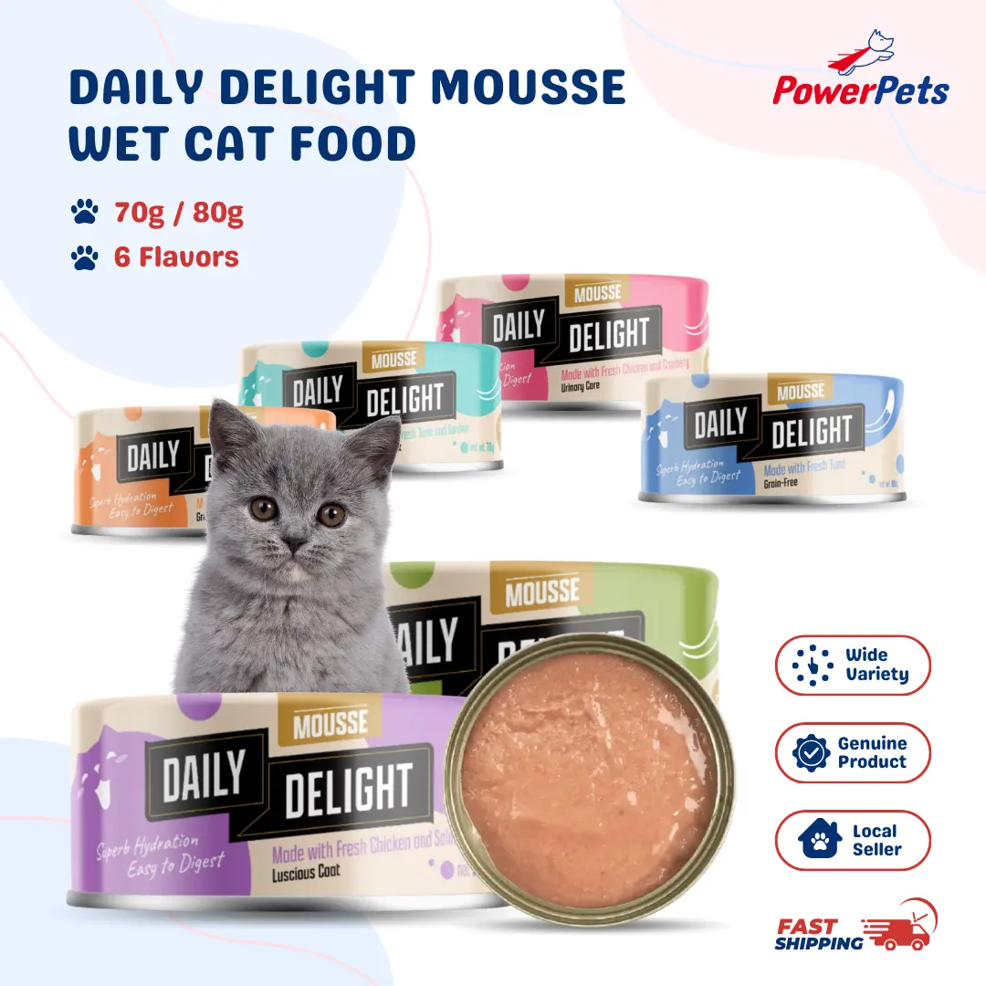 Daily Delight Mousse Wet Cat Food 70g/80g Grain Free Healthy Easy to Digest Super Hydration Made Fresh Premium Quality