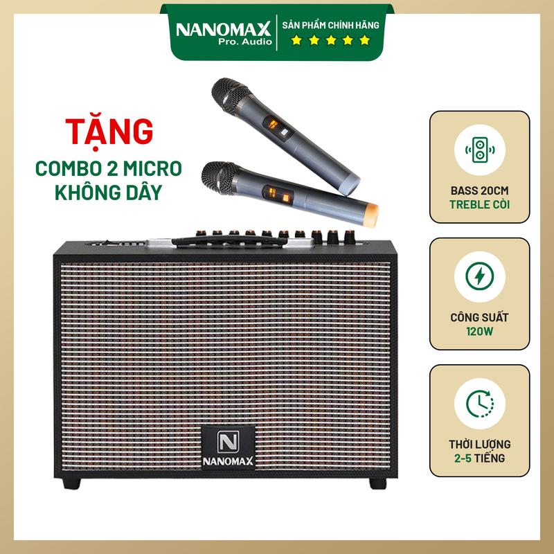 Loa Kéo Karaoke Xách Tay Nanomax K-01 Đen Bass 20cm Công Suất 120w